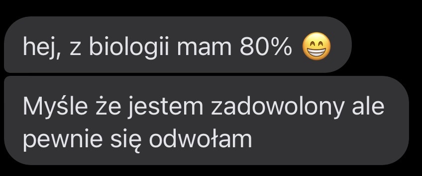 Wiadomość od Karola — 80% z biologii