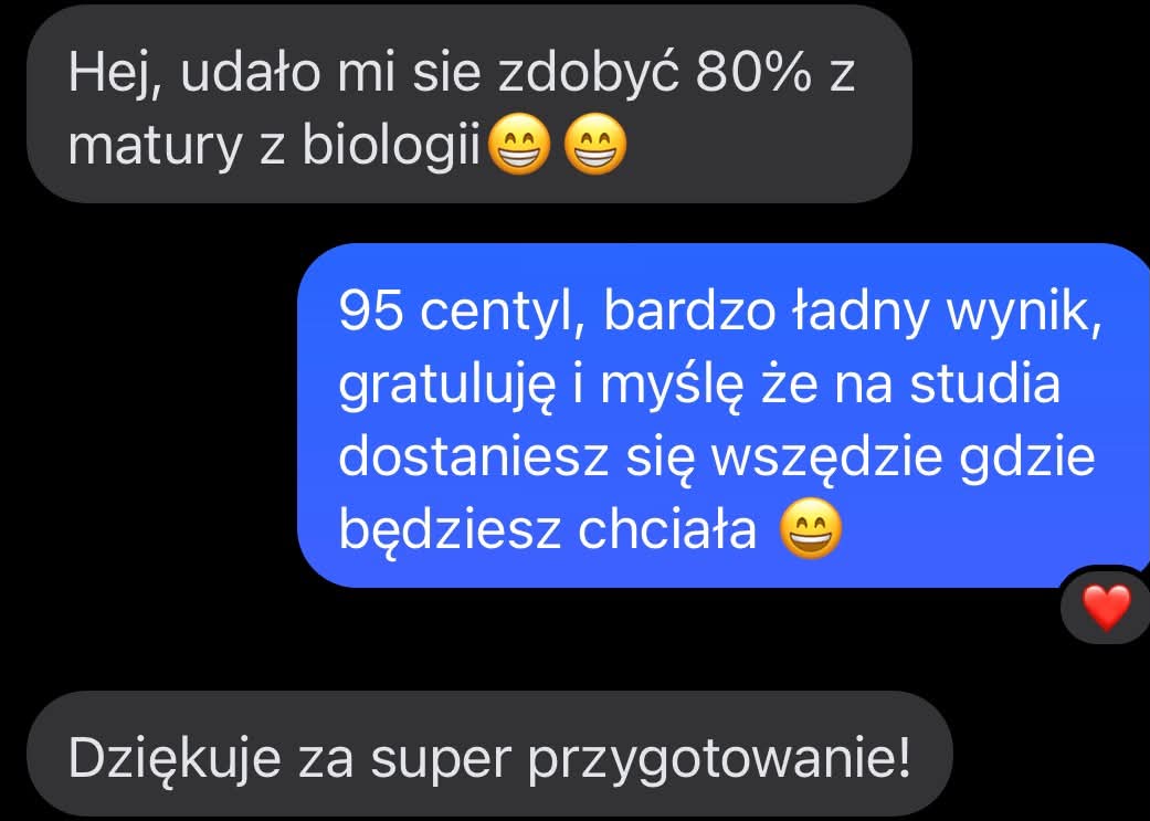 Wiadomość od Zuzanny — 80% z matury z biologii